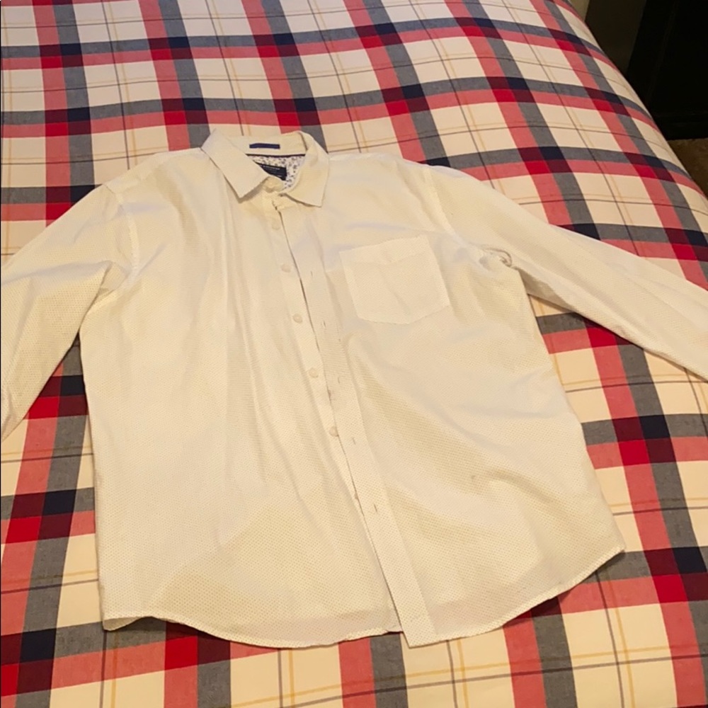 Large denim and flower slim fit dress shirt